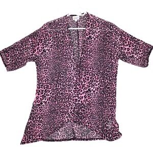 LulaRoe‎ Womens Pink Black Leopard Print Sheer Kimono Cardigan Size 3